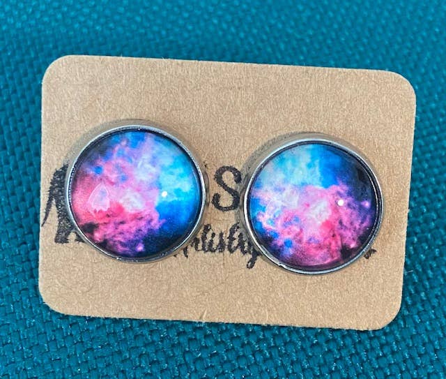 SMA Artistry Creations - Wholesale Stud/Post Earrings - 12mm Galaxy design glass cabochon stud earrings24
