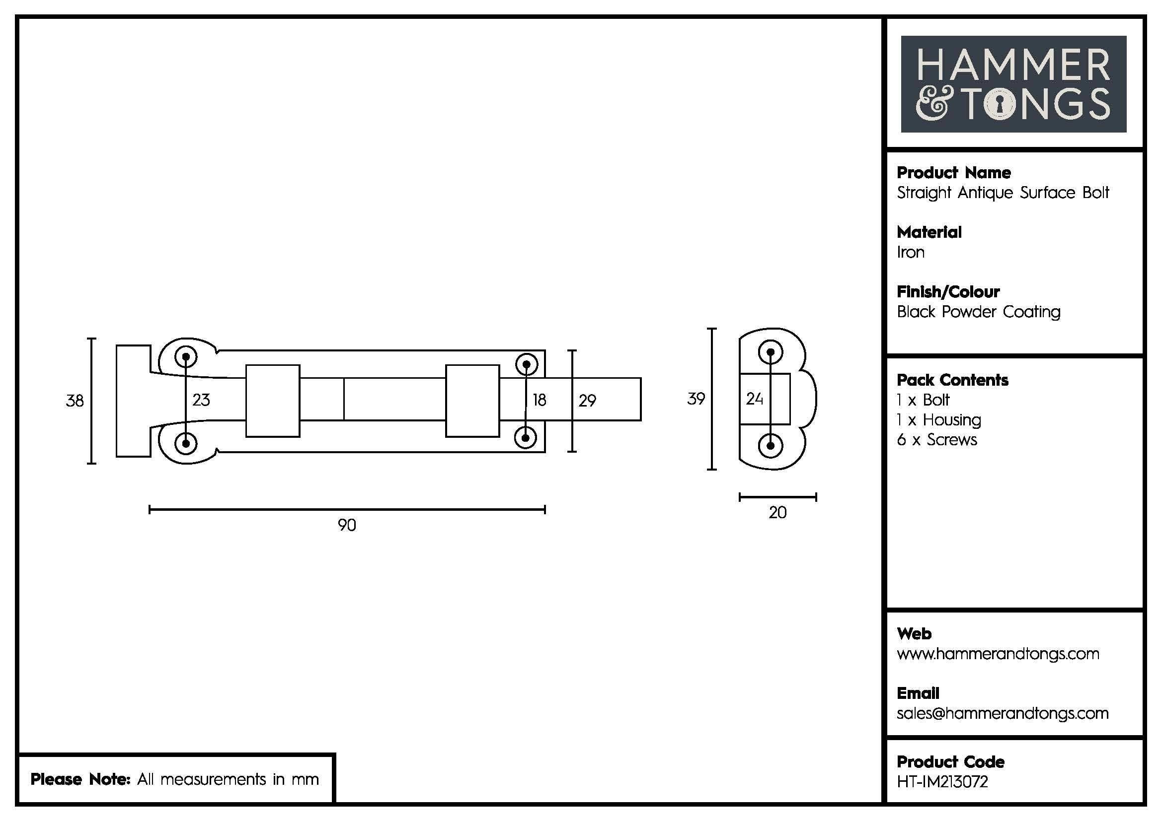 Rinkit Ltd – wholesale Knob/pull – 90mm Straight Antique Fish Tail Surface Bolt Hammer & Tongs5