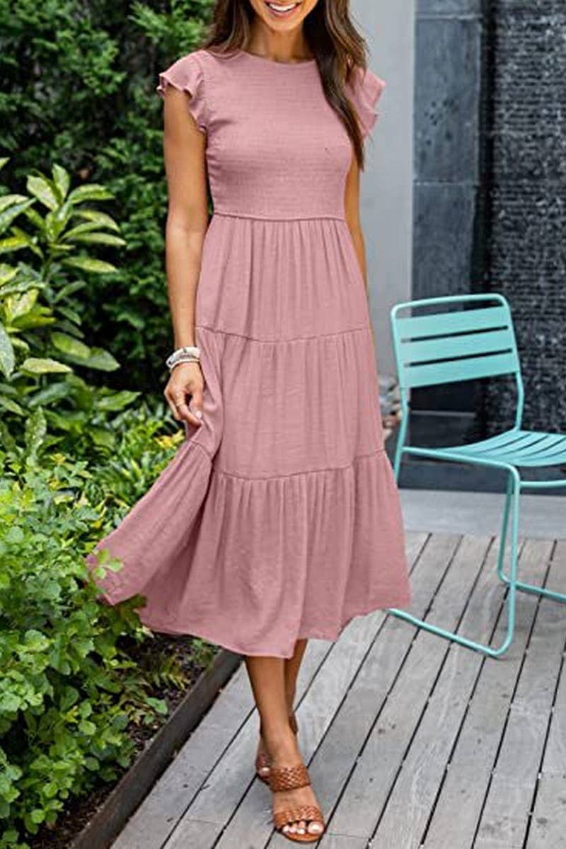 NINEXIS - Wholesale Dress - Women's - CWDMD2568_FLYING SLEEVE SHIRRED LAYERED SHORT SLEEVE DRESS4