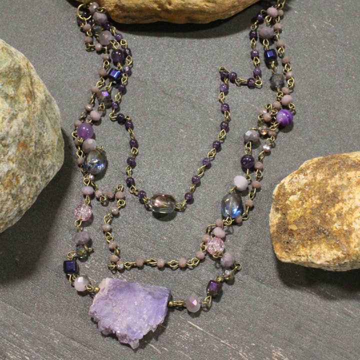 Best In Show Plum Stone Layered Necklace for wholesale by The Primitive Peddler, Inc.