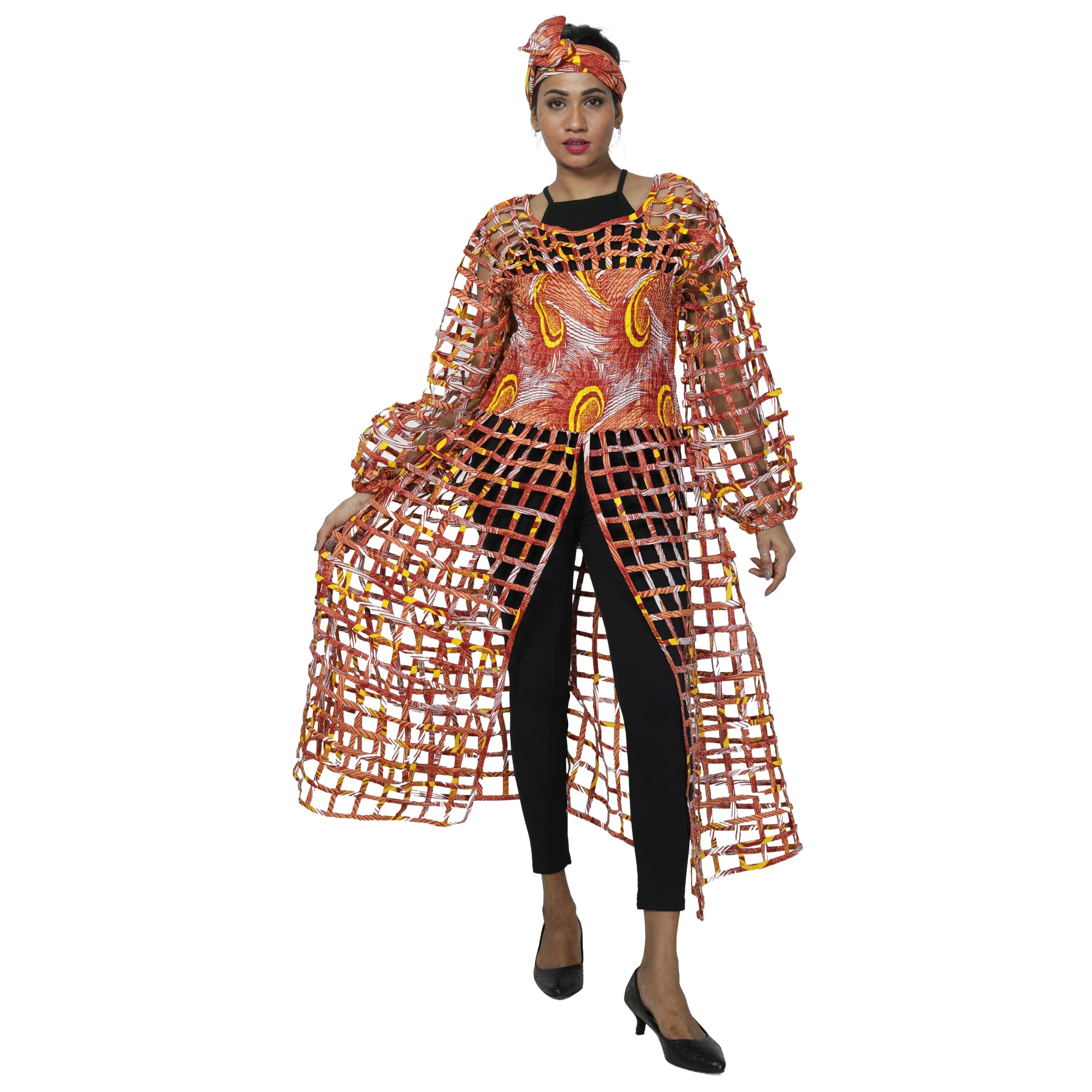 African Stars - Wholesale Dress - Women's - Women's Long Sleeve Smocked Bodice Cage Dress -- FI-ST12219