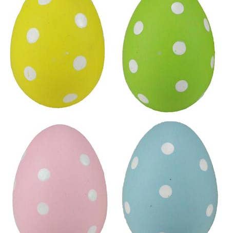 Waterman's Loft Inc. - Wholesale Decorative Tabletop Object - BAG/6 2.25" PLASTIC POLKA DOT EASTER EGG 4 ASST-BLU, PNK, GRN, YLW