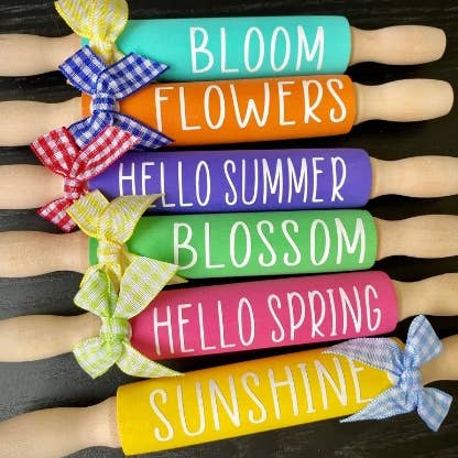 AH Designs 15 - Wholesale Decorative Tabletop Object - 7'' Mini Rolling Pins, Spring Rolling Pins, Spring Farmhouse