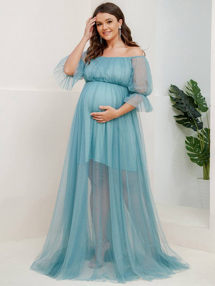 Ever-Pretty - Wholesale Dress - Maternity - Plus Size Puff Sleeves Mesh Maternity Dress2
