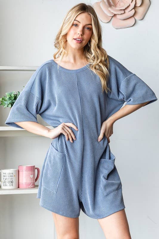 HEIMISH - Wholesale Romper - Women's - EP6832-10 SHORT SLEEVE SOLID URBAN RIBBED ROMPER3