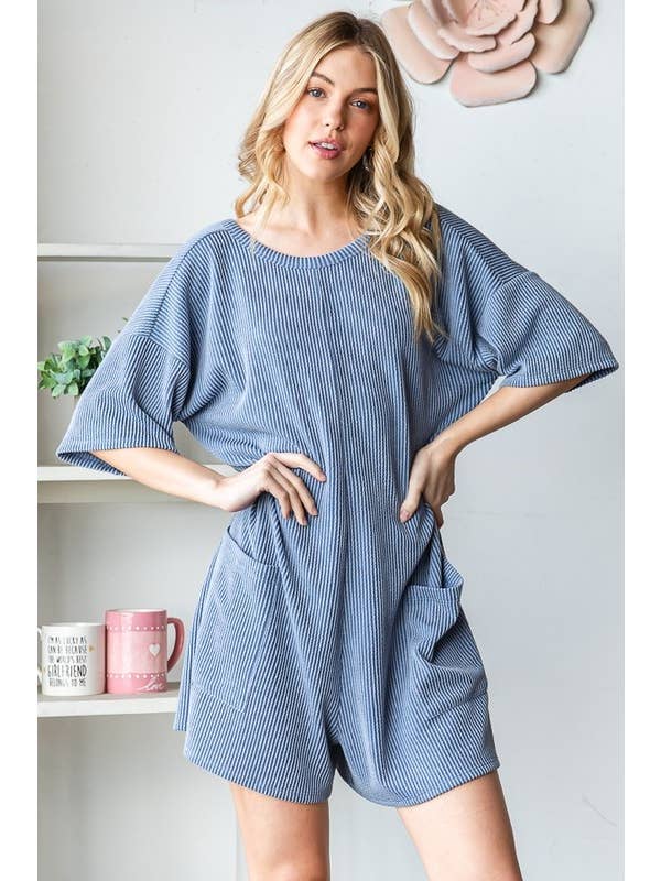 HEIMISH - Wholesale Romper - Women's - EP6832-10 SHORT SLEEVE SOLID URBAN RIBBED ROMPER3