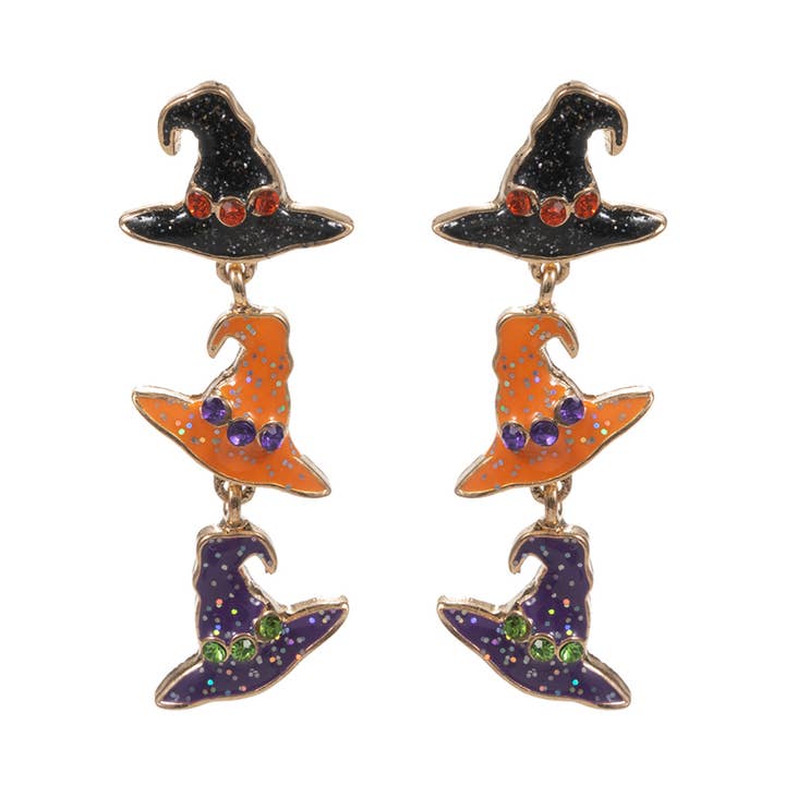 Fashion City - Wholesale Hangende/ronde oorbellen - Drie heksenhoeden laten oorbellen voor Halloween Post vallen