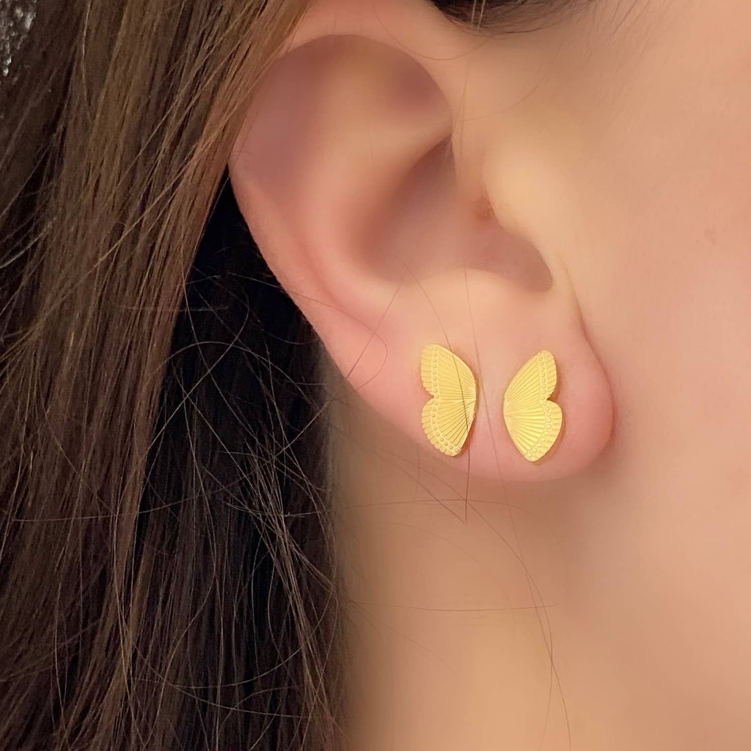 Amady Jewelry - Vente Clous d'oreille - Clous d'oreilles ailes de papillon plaqué or 18 carats sur acier inoxydable1