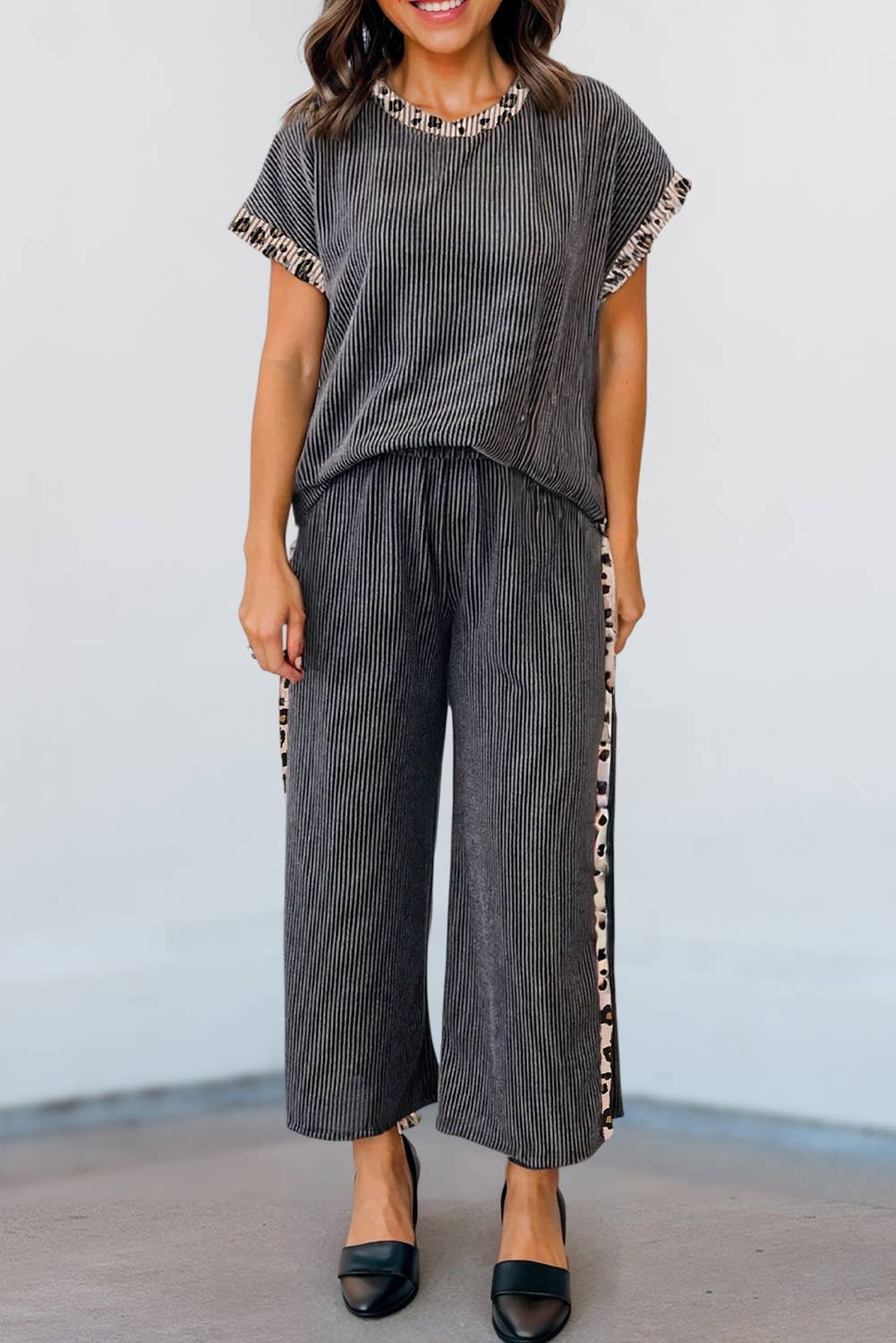 As shown Leopard Patchwork T Shirt and Pants Set  | S-XL for wholesale on Faire1