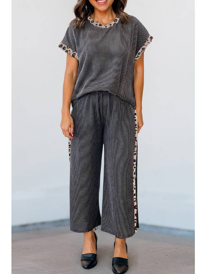 As shown Leopard Patchwork T Shirt and Pants Set | S-XL for wholesale on Faire1