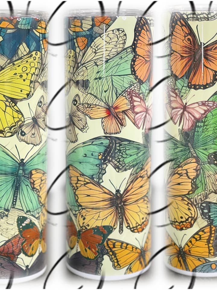 Retro Butterflies 20oz Skinny Tumbler for wholesale by CMD Wholesale