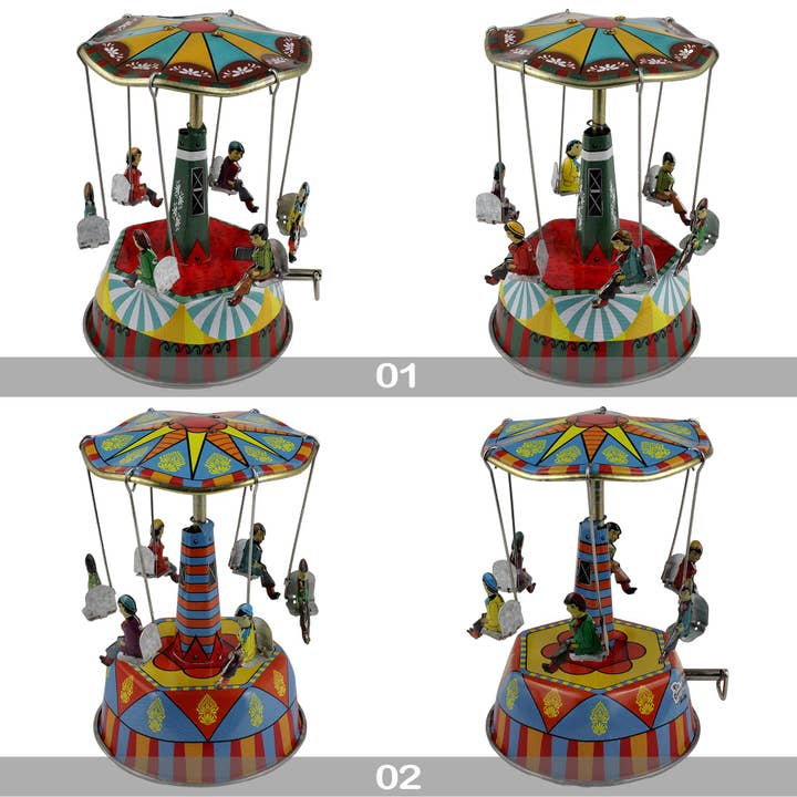 Tribal Trade GmbH - Wholesale Decorative Figurine - Set of 2 tin toy carousel music box musical