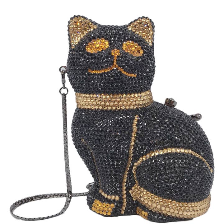 Black Kitty Rhinestone Clutch Bag HB1973 for wholesale on Faire0