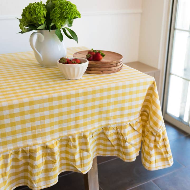 Galley and Fen - Wholesale Tablecloth - Yellow Ruffled Gingham Tablecloth