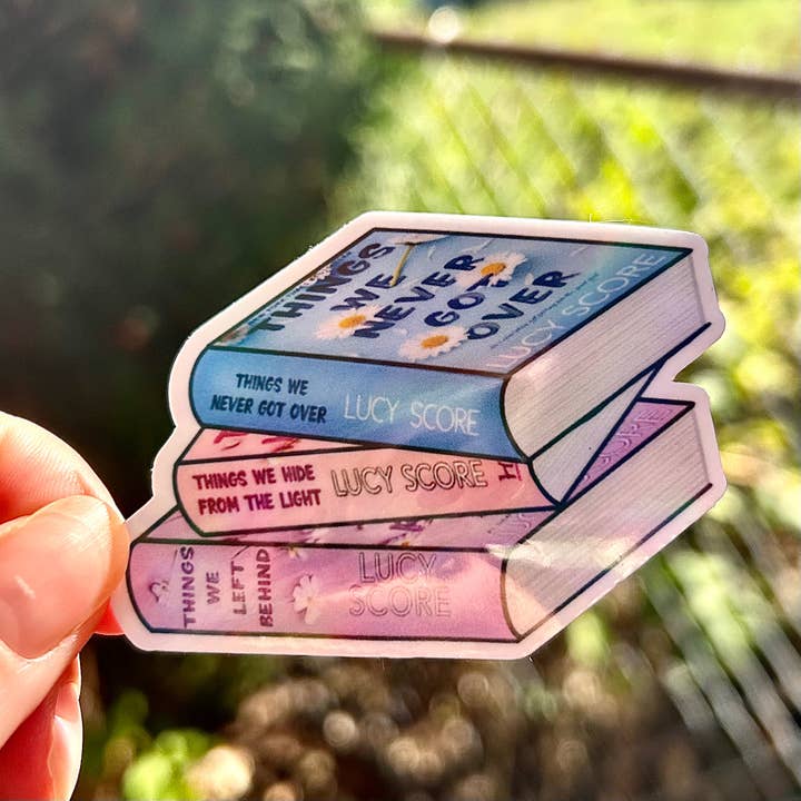 Lucy Score Book Stack Sticker for wholesale by Awfullynerdy.co