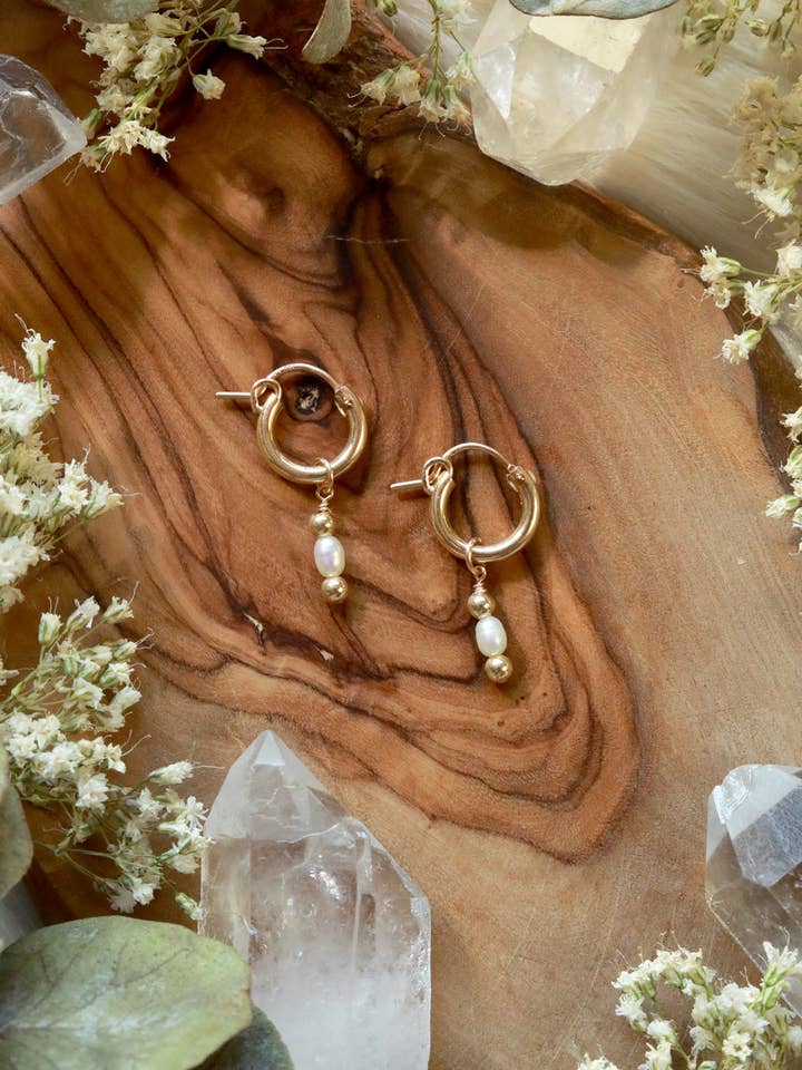 Pearl Drip Gold Huggies Earrings for wholesale by Malabella Jewels