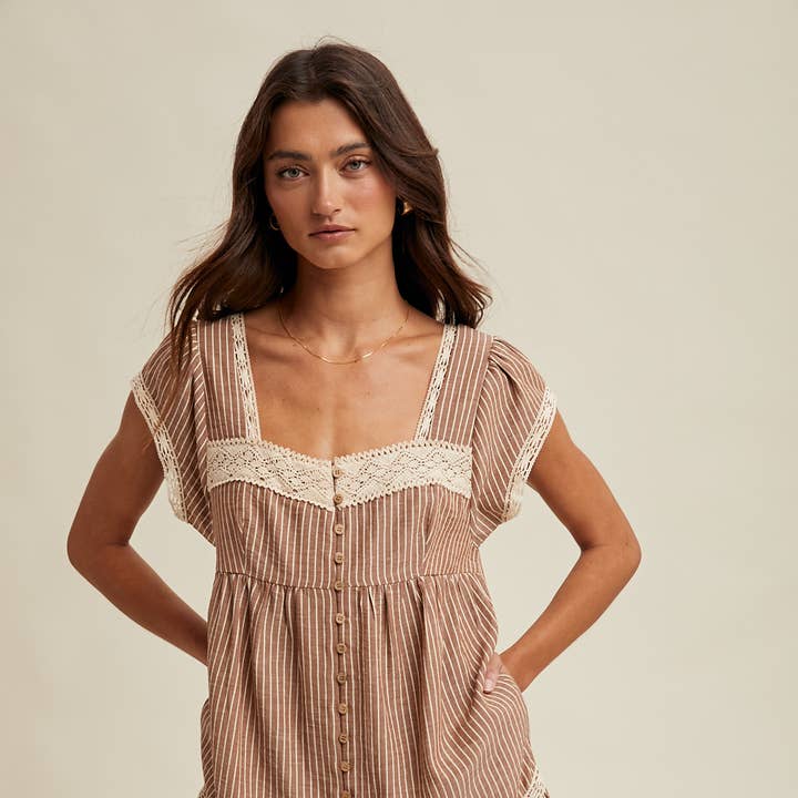 STRIPED MINI DRESS WITH LACE TRIM DETAIL / WL25-11537 for wholesale by Wishlist Apparel