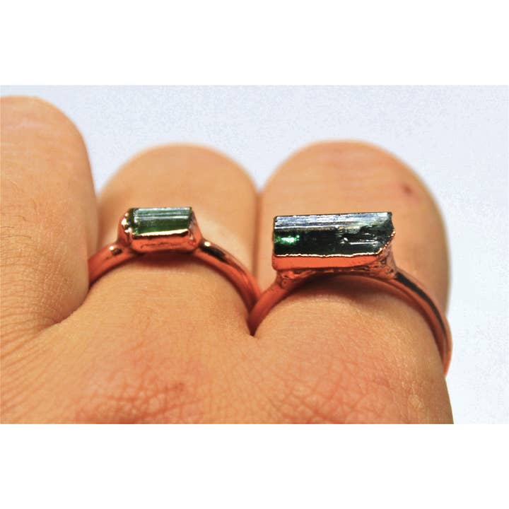 Daddy Daughter Jewelry - Wholesale Single Stone/Solitaire Ring - Raw Green Tourmaline Bar Ring | Copper Tourmaline Ring | Raw4