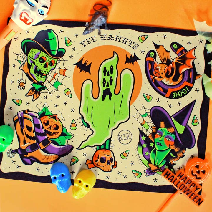 Dumb Junk - Wholesale Art Print - Yee Hawnt! Spooky Western Halloween Tattoo Art Print 11x14"1