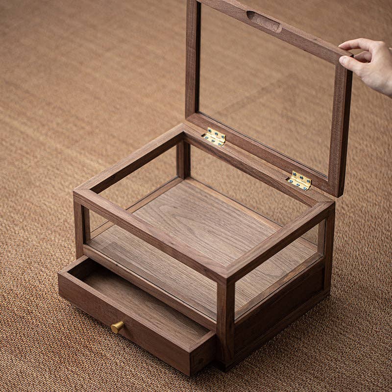 Gohobi （We cover U.S. import duties） - Wholesale Cabinet - Gohobi Walnut Wood Glass Tea Cabinet with Drawer1