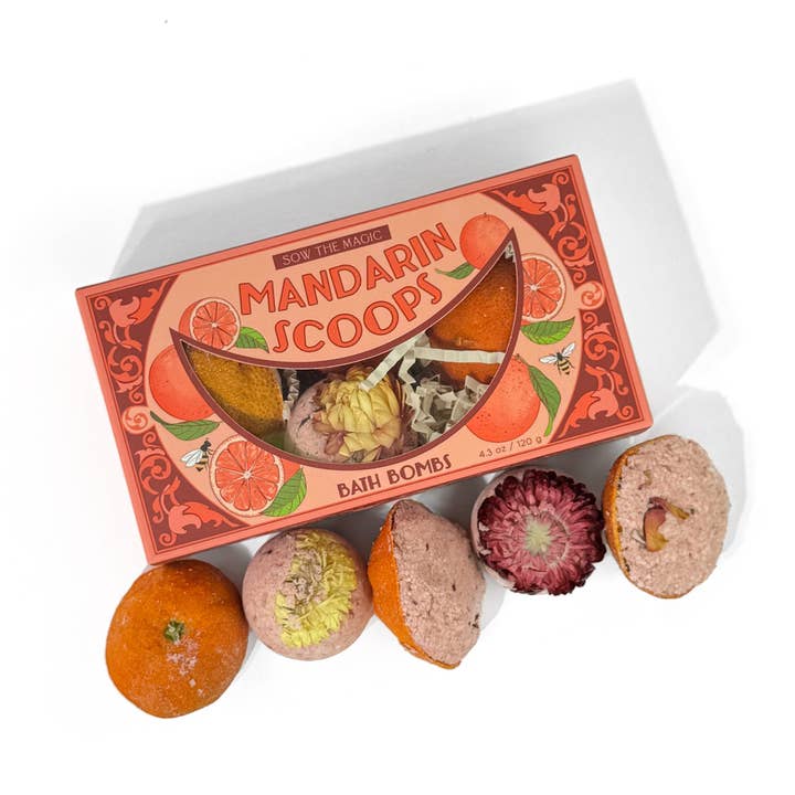 Mandarin Scoops Bath Bomb Gift Set made with Botanicals + Fruit for wholesale by Sow the Magic