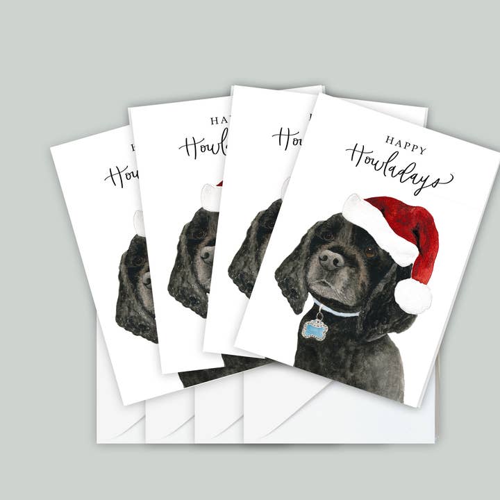 Set of 4 Cocker Spaniel Christmas card for wholesale by Two Peas Paper Co.