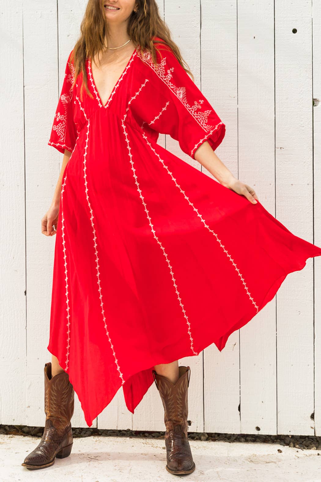 En Crème - Wholesale Dress - Women's - Short Sleeve Embroidery Handkerchief Maxi Dress3