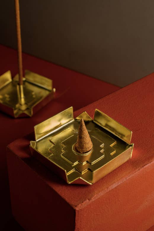Golden Mandala Harmony: Nepali Handmade Brass Incense Holder for wholesale on Faire
