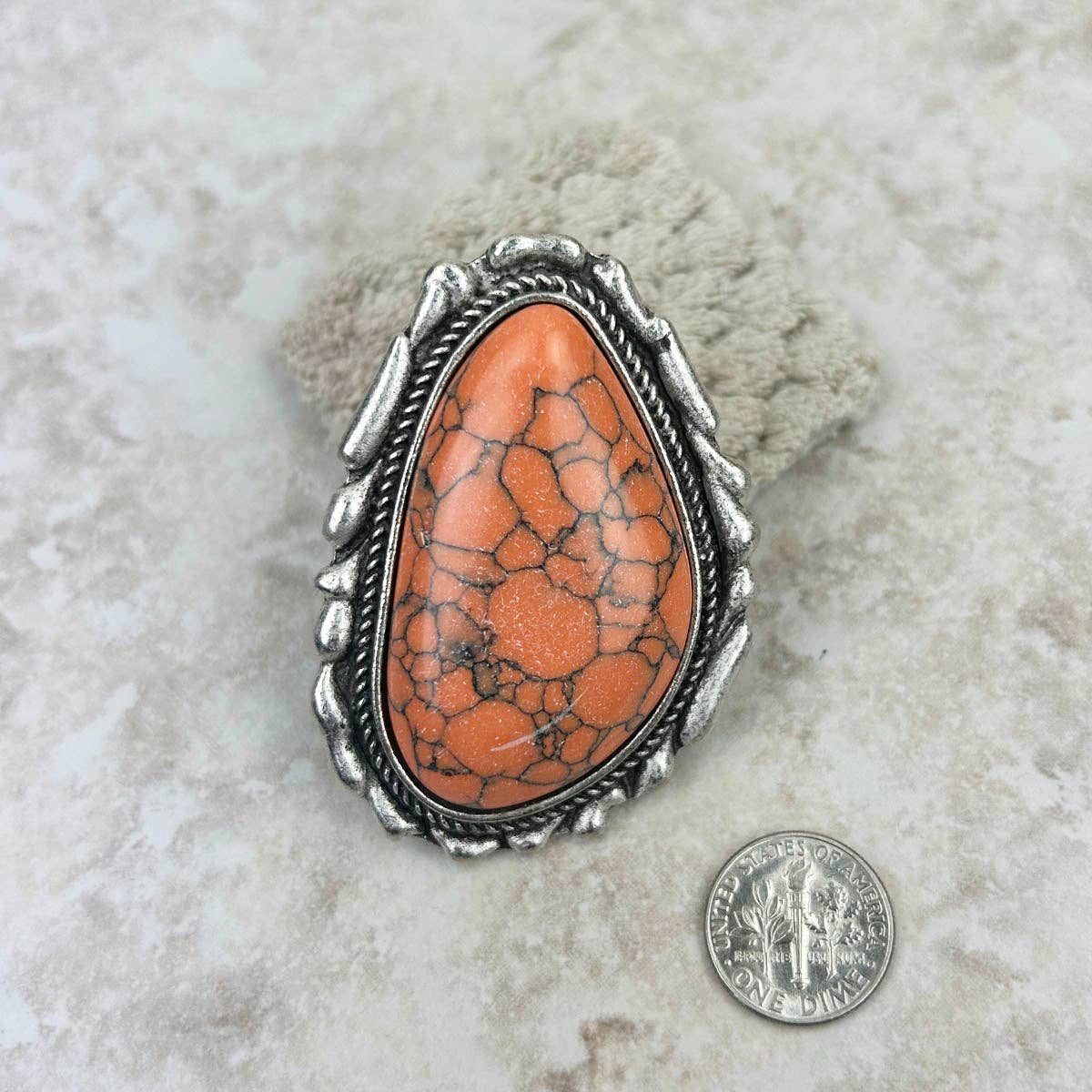 Western Elite Jewelry - Vente Bague de cocktail/de cérémonie - RGY230225-01-ORANGE Grand anneau extensible ovale en argent avec pierre orange