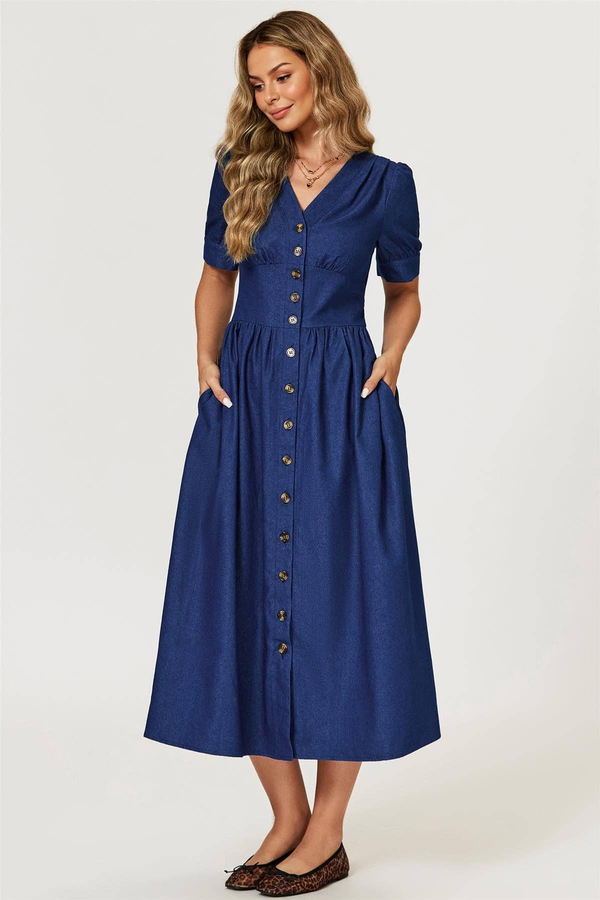 Denim Midi Dress In Blue for wholesale on Faire1