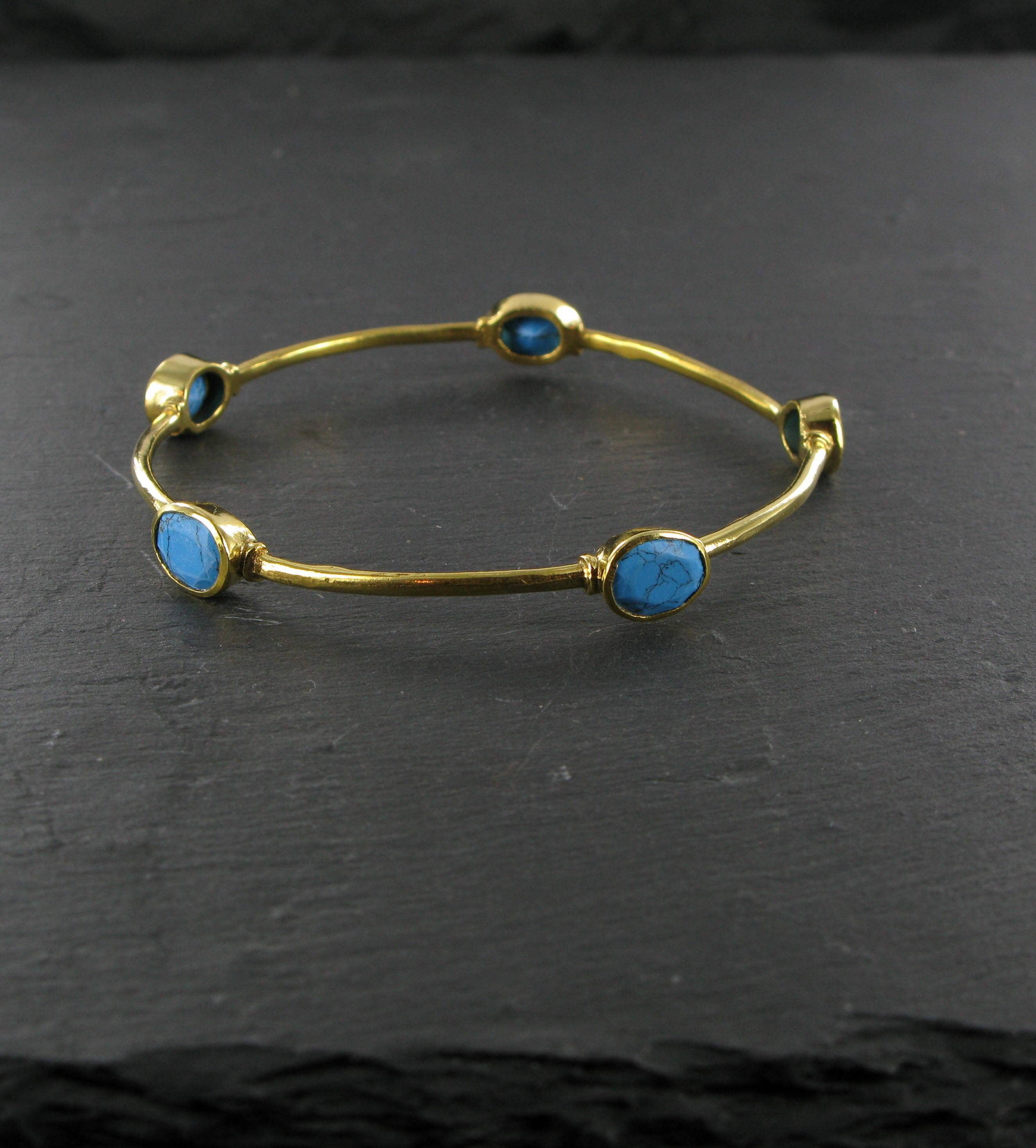 Siren Silver Ltd - Wholesale Bangle Bracelet - Oval Faceted Stone and Brass Bangle6