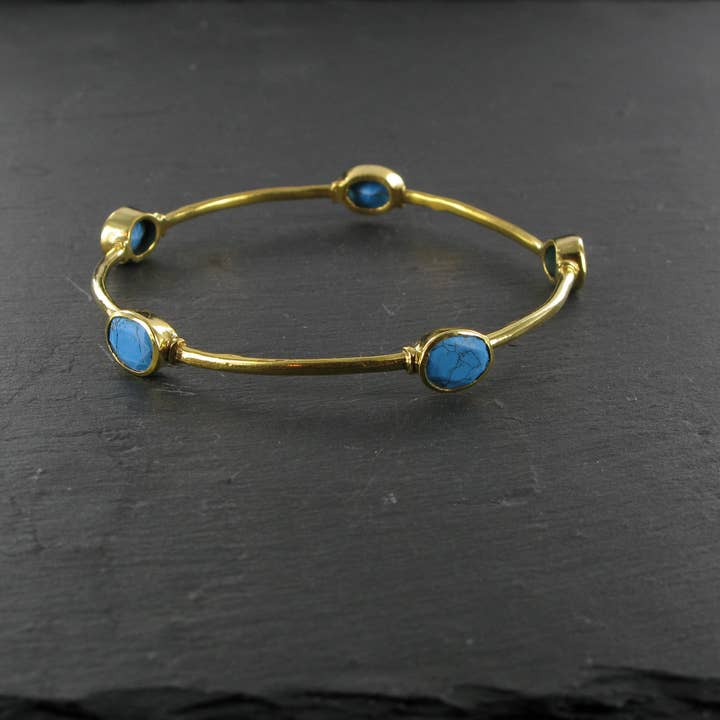 Siren Silver Ltd - Vente Bracelet jonc - Bracelet en laiton avec pierre ovale facettée6