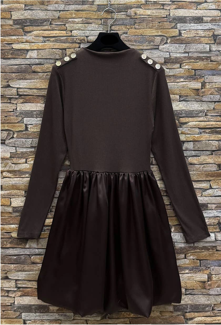 LOOWIE - Wholesale Dress - Women's - ELDRCH Italian Chocolate Knit & Satin Contrast Mini Dress