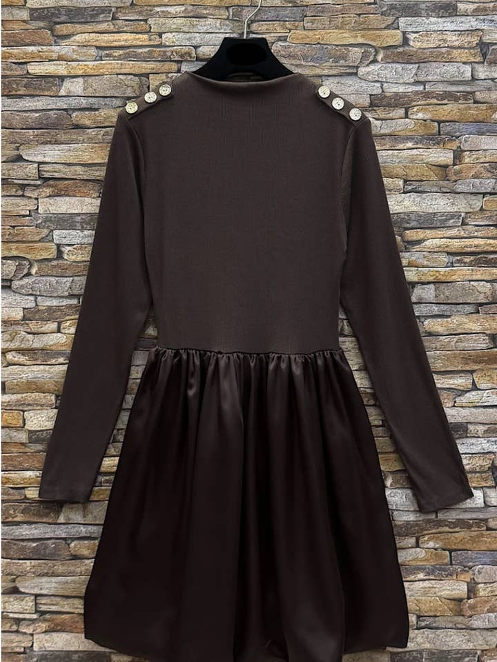 LOOWIE - Wholesale Dress - Women's - ELDRCH Italian Chocolate Knit & Satin Contrast Mini Dress0