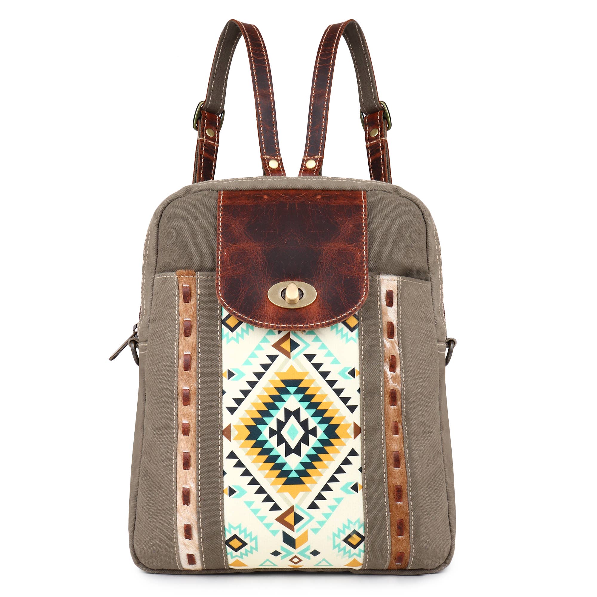 Sixtease Bags USA - Wholesale Backpack - Women's - Canvas Cowhide & Leather Women's Backpack - Gray/Blue0