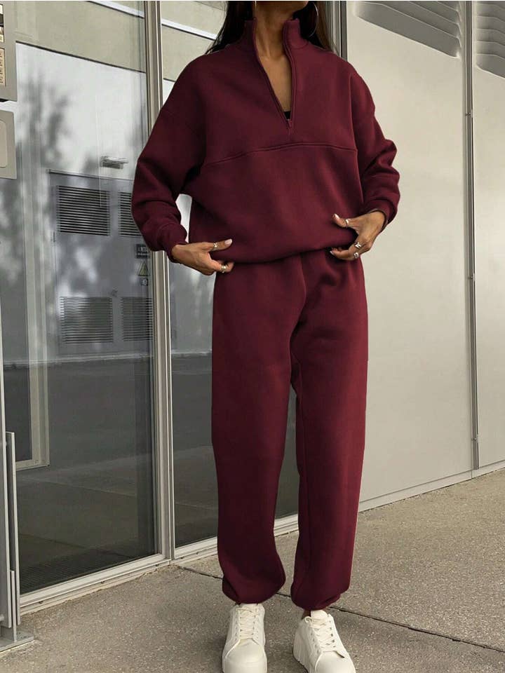 Rosa Clothing - Wholesale Lounge Set - Women's - Casual Zip-Lapel Sweatshirt And Trousers Two-Piece Set8