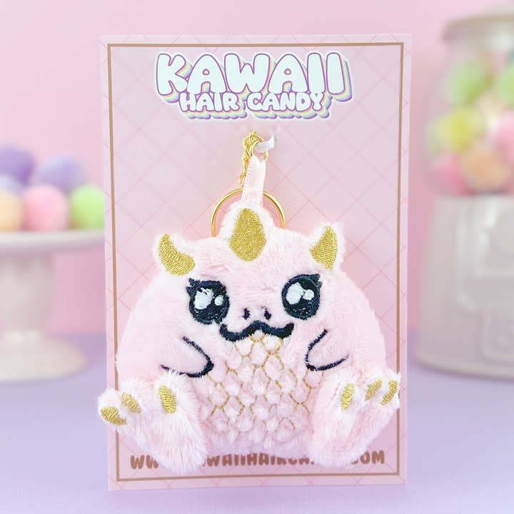 Kawaii Hair Candy - Wholesale Keychain - Unisex - Cute Pink Chibi Dragon Plush Keychain