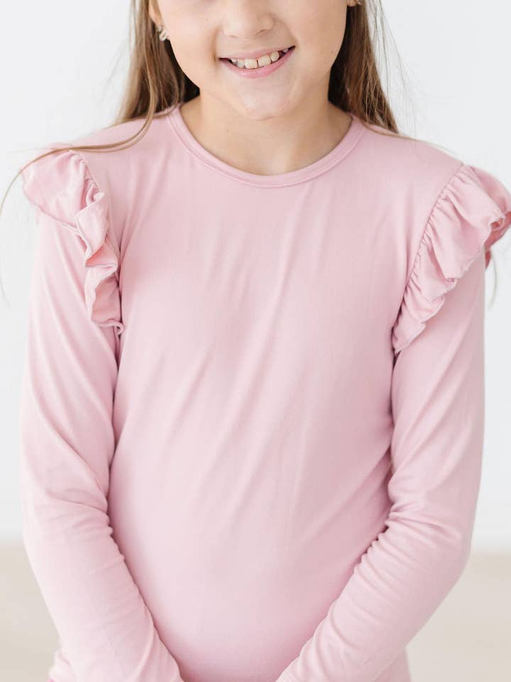 Vintage Pink L/S Ruffle Tee for wholesale by Mila & Rose