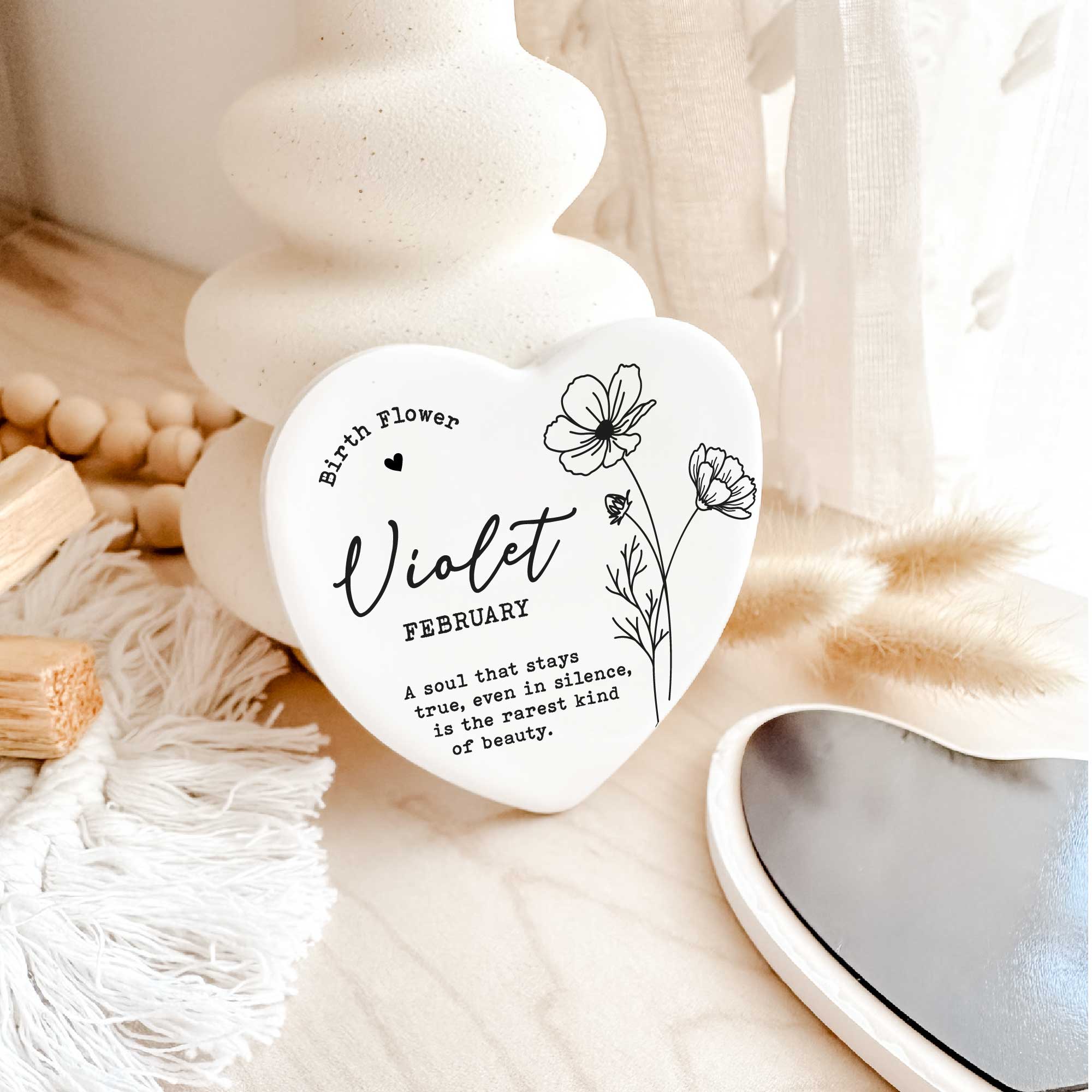 Tsuki Box - Vendita all'ingrosso Calamite - Magnete Fiore di Nascita – Violetta - Febbraio | Cuore in Ceramica1