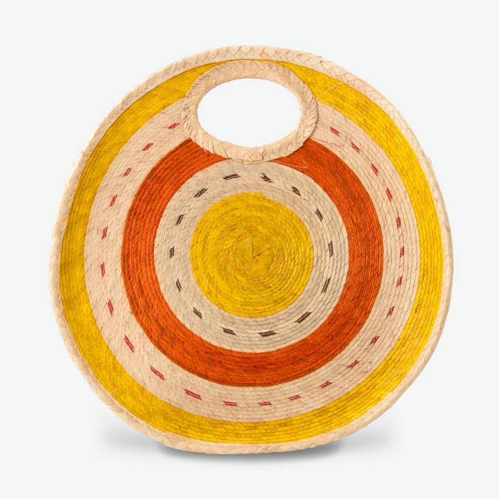 Grand cabas rond en paille - Orange/Naturel pour la vente par Assortment