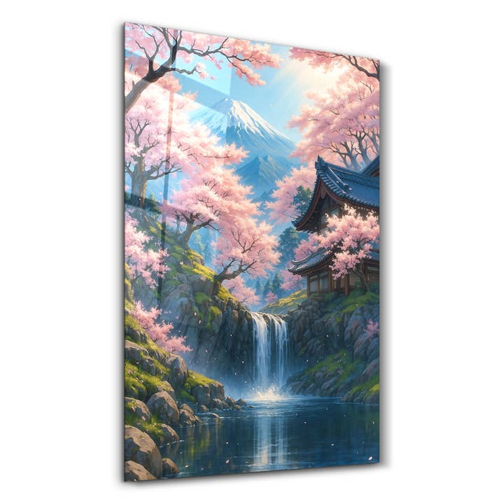 Chute de Sakura Tranquille – Art Mural en Verre pour la vente par Artdesigna KG