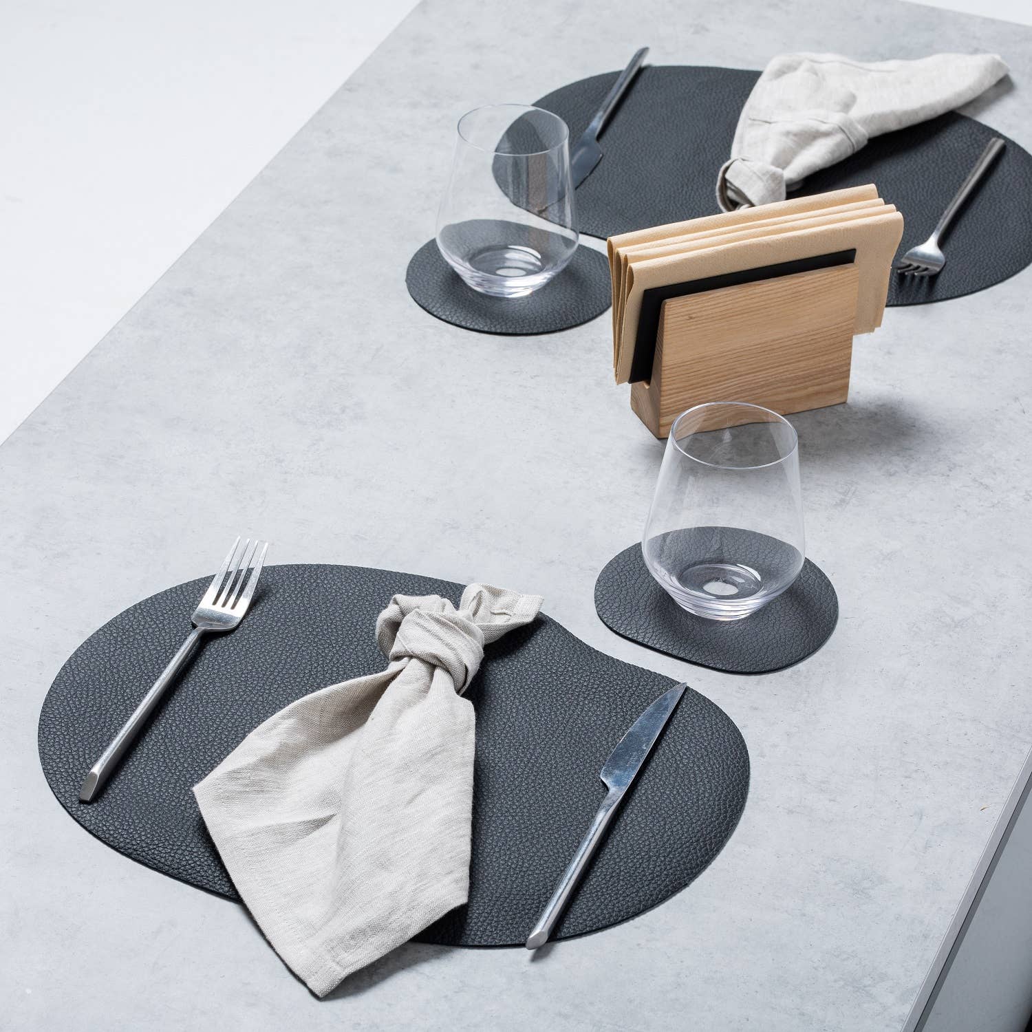 NAMUOS - Vente Sets de table - Set de napperon et sous-verre en cuir 100 % naturel noir MILLSTONES7