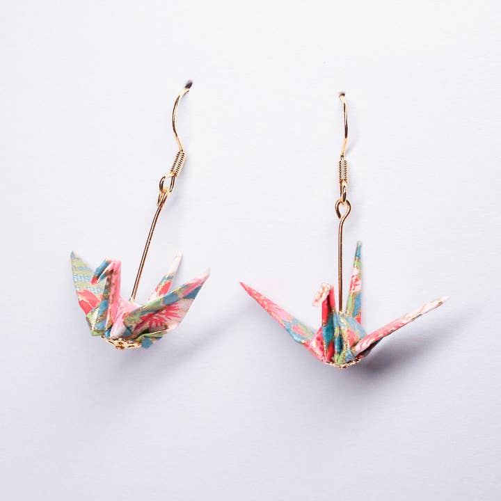 Crane Earrings in Gold for wholesale by Kamyi.Art Origami Designs