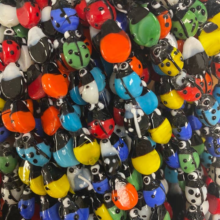 The Bead Bazaar - Wholesale Beads - 20 Ladybug Beads, Colorful Ladybug Beads, Keychain Ring Beads, Bright Y2K Boho Beads, Round Ladybug Charm Beads, Boho Beads, DIY Jewelry Making