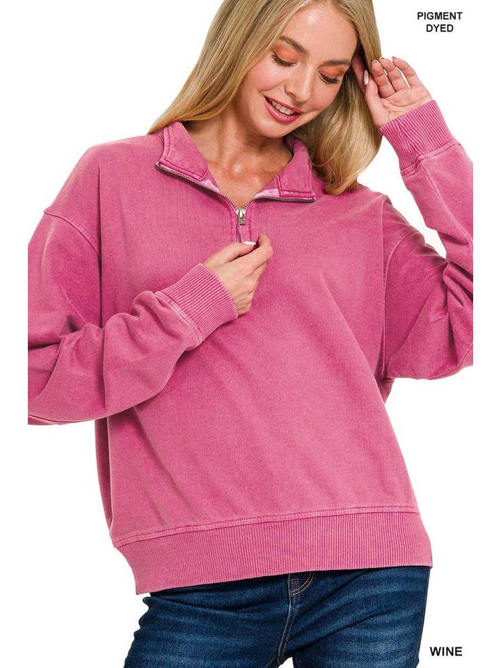 Vanilla Monkey - Wholesale Sweatshirt - Women's - F/terry Pigment Dye & Enzyem Whshing Half Zip Pullover19