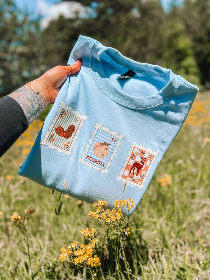 Georgia State Stamps Appliqué Embroidered SWEATSHIRTS for wholesale by Stella Rose Monograms