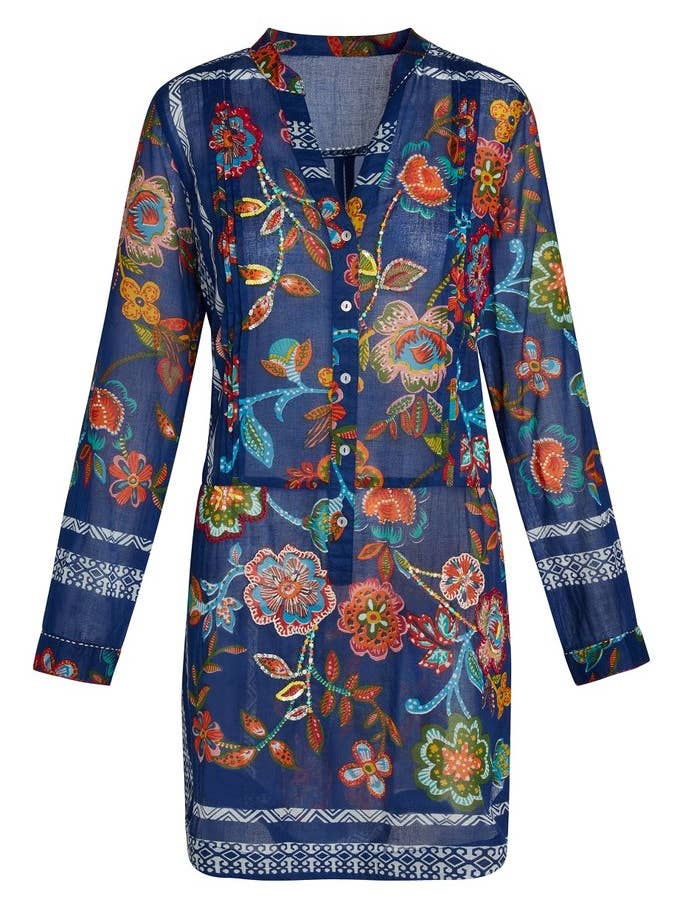 Artisan Kongeblå Broderet Floral Tunika for engroshandel hos KikiSol