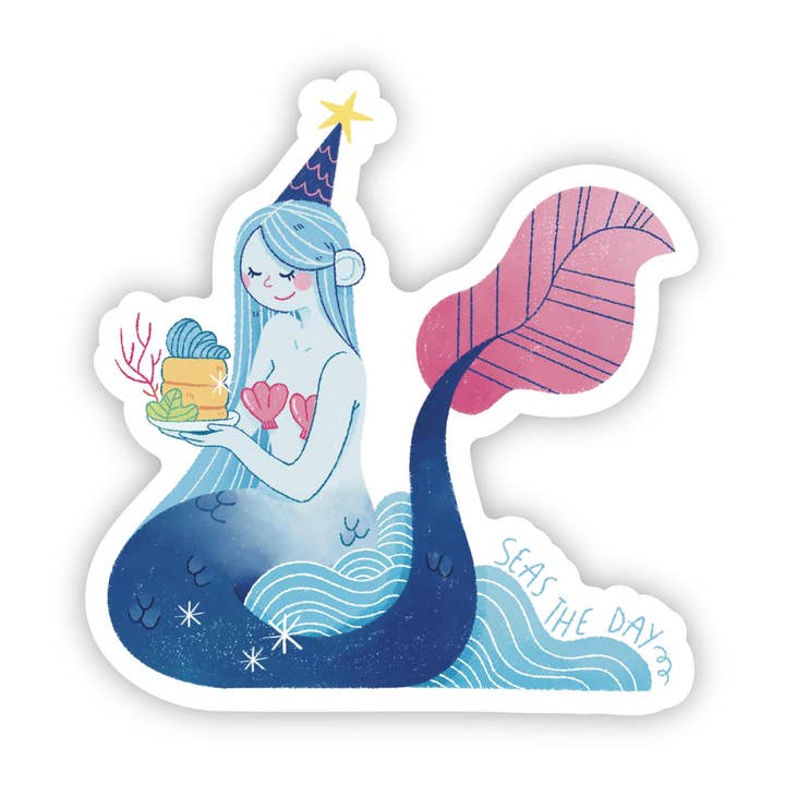 Mermaid Seas the Day Sticker for wholesale by Big Moods