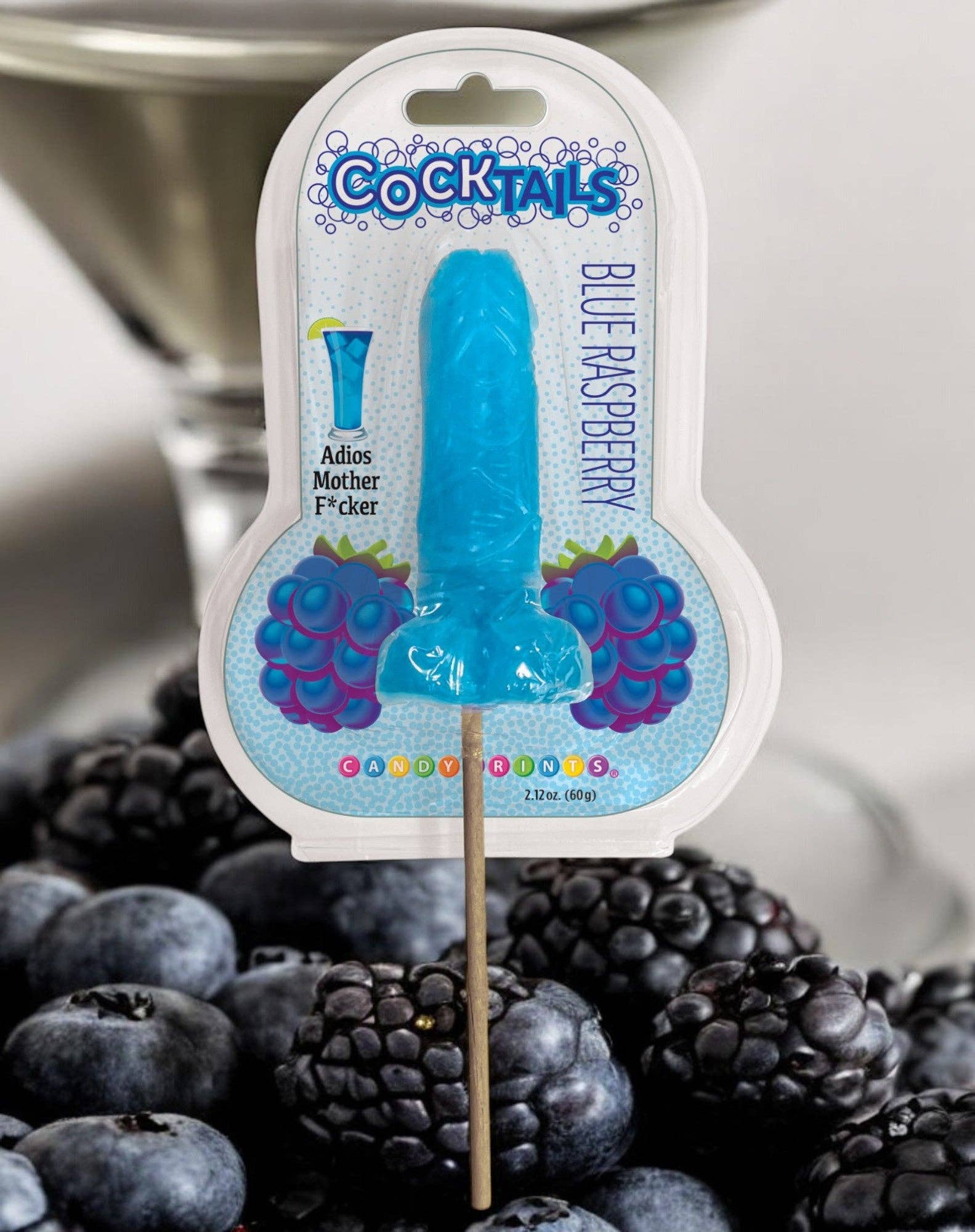 Little Genie Productions - Vente Sucettes - COCKtails - Sucette Pénis Inspirée de Cocktail - Framboise Bleue Adios Mother F*cker 🫐2