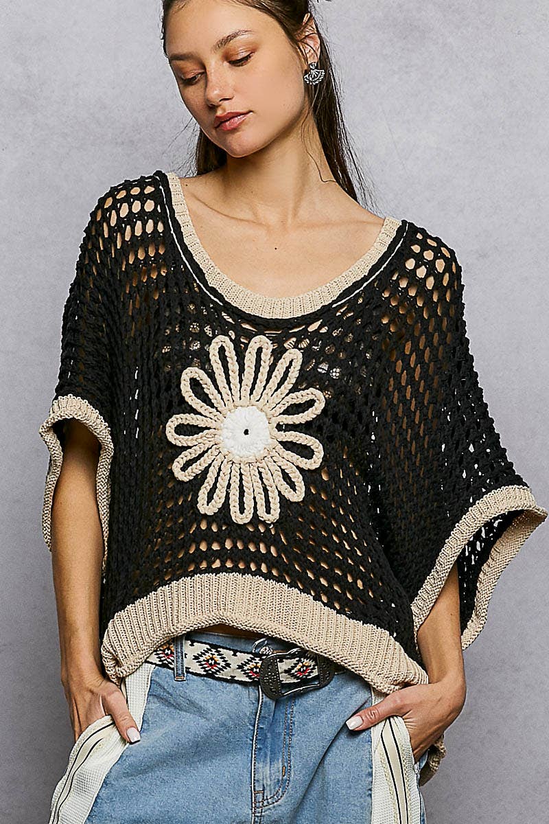 Pol Clothing - Wholesale Knit Top - Women's - Round Neck Sleeveless Floral Thin Sweater Top SALE1